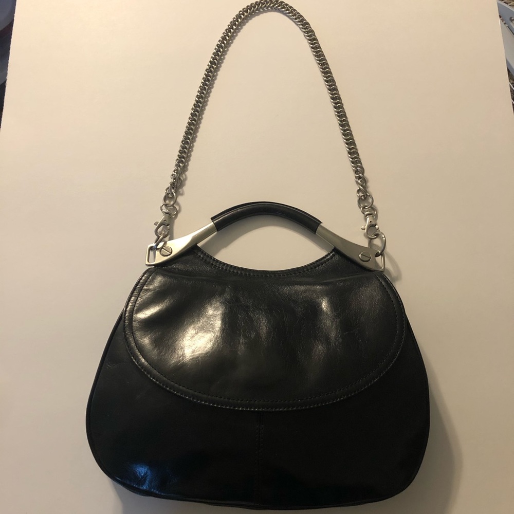 Women's Black Leather Chain Shoulder Bag